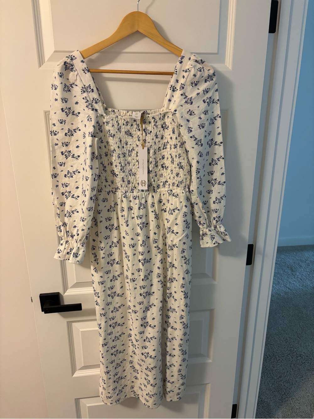 House of Harlow 1960 White Midi Dress with Blue Floral Print